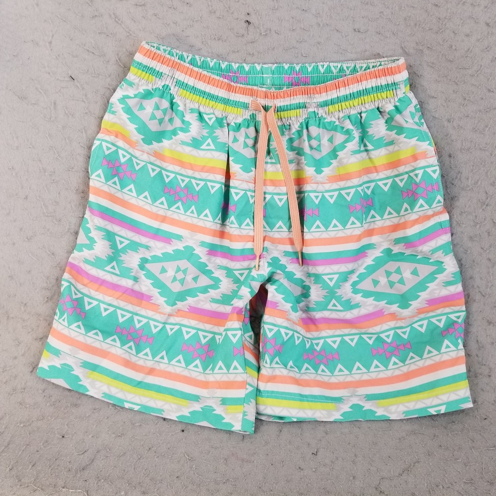 Chubbies Swim Trunks Mens Medium‎ Teal Tribal Print 7" Inseam Shorts Stretch